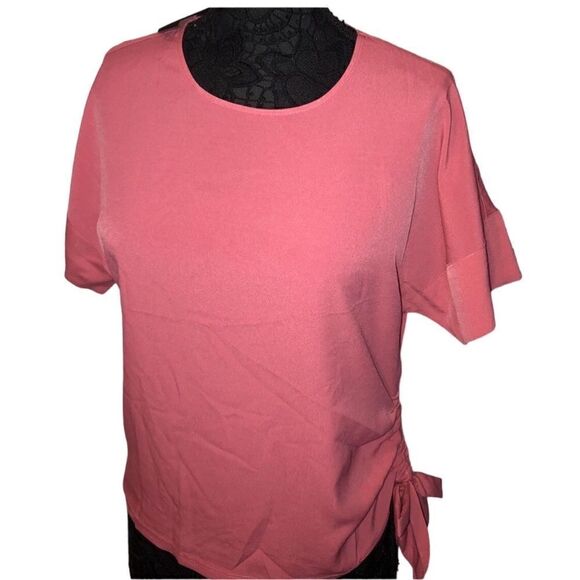 MARC NEW YORK NWT Pink Short Sleeves Blouse Crew Neck Bottom Side Tie Size: S - Picture 1 of 4